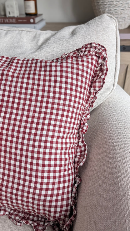 Claret Gingham Cushion Cover