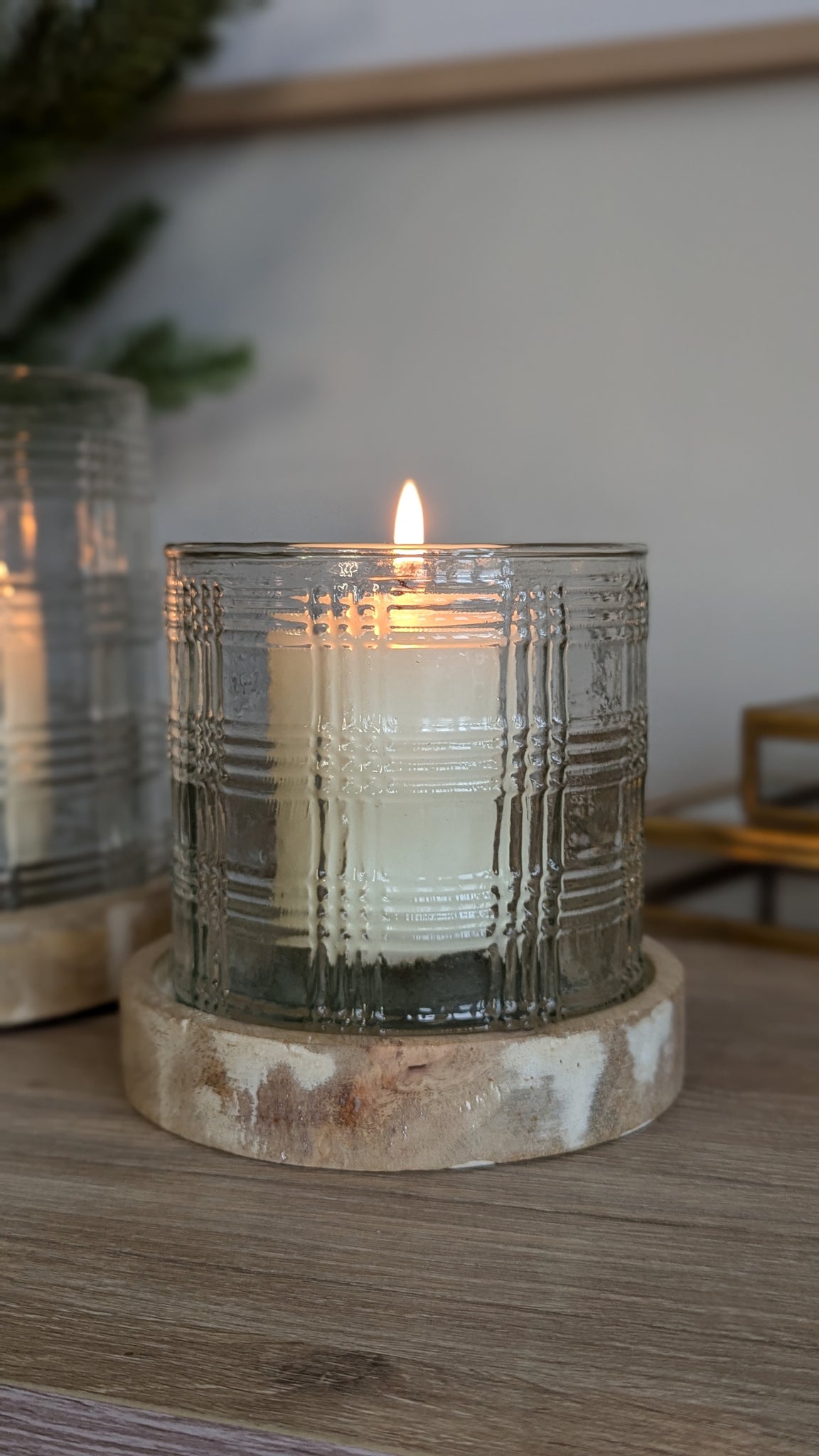 Gingham Glass Candle Holders