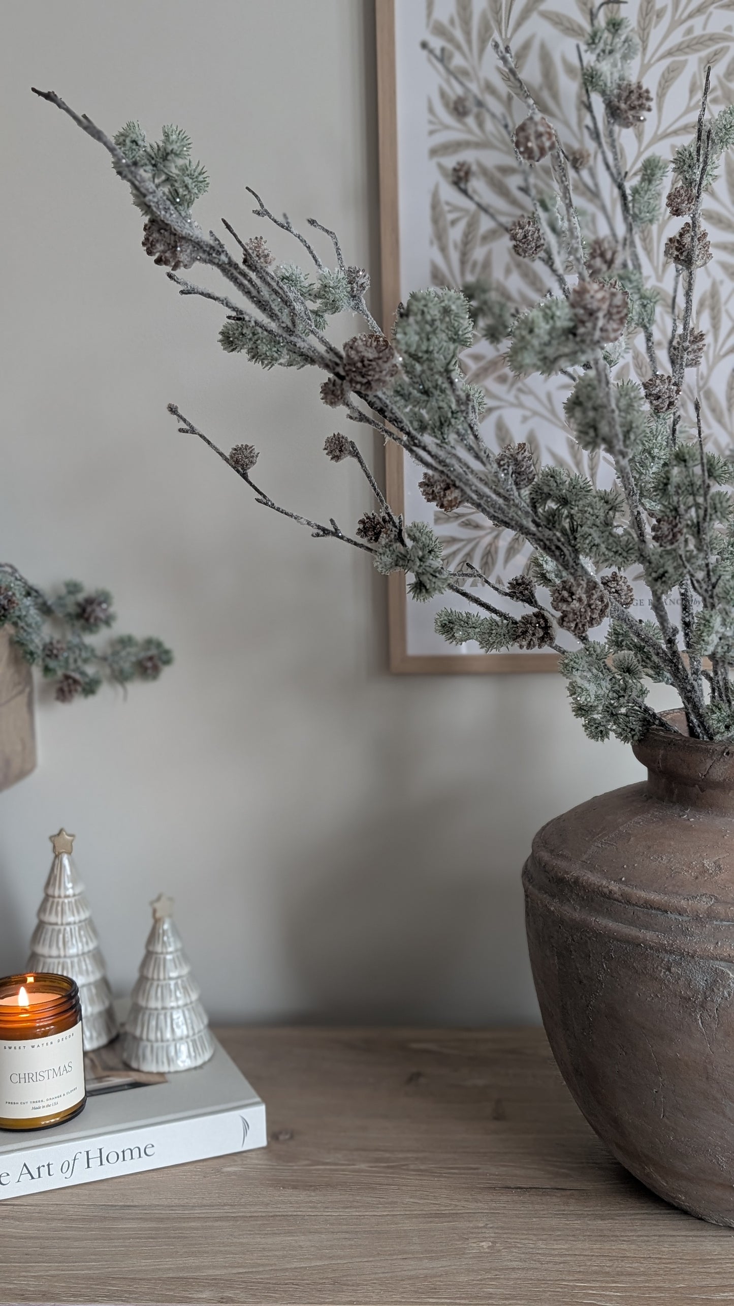 Green Snowy Pine Cone Spray