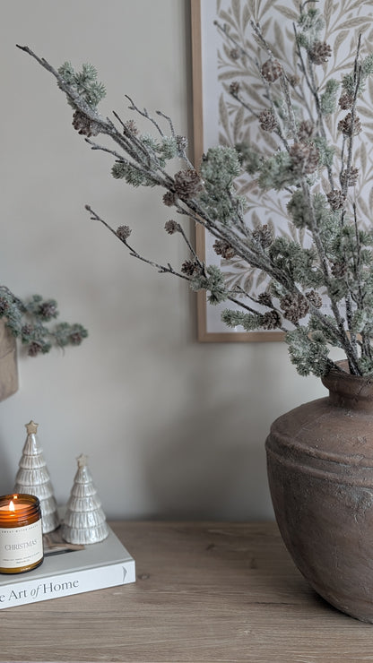 Green Snowy Pine Cone Spray