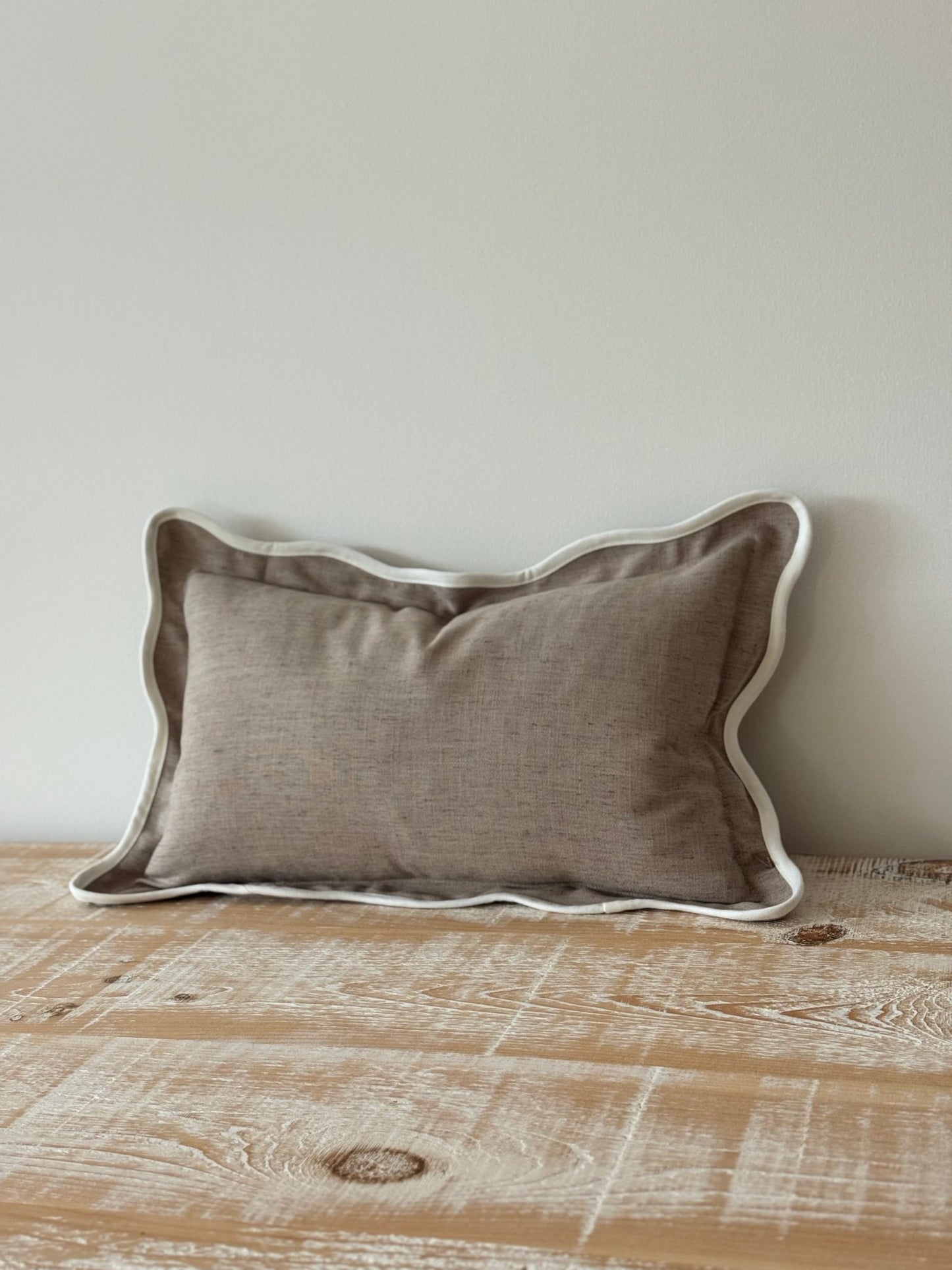 Greige Scallop Edged Rctangular Cushion Cover