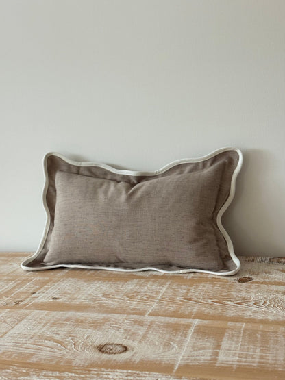 Greige Scallop Edged Rctangular Cushion Cover