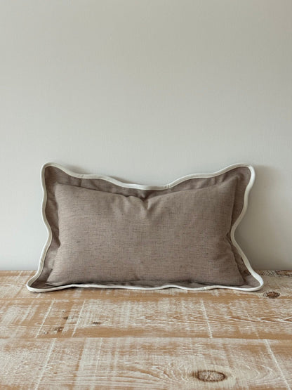 Greige Scallop Edged Rctangular Cushion Cover