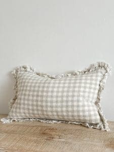 Rectangular Natural Gingham Ruffle Cushion Cover