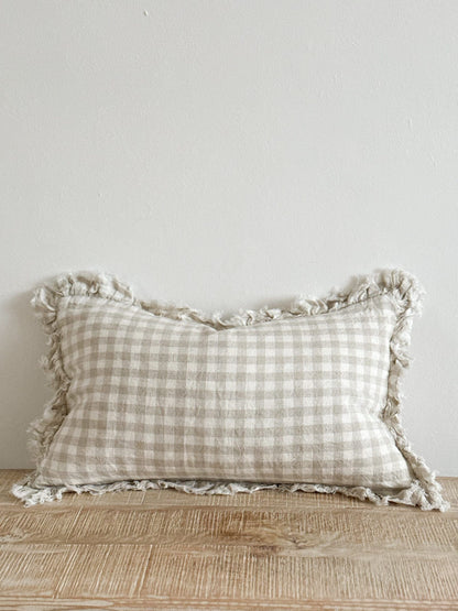 Rectangular Natural Gingham Ruffle Cushion Cover