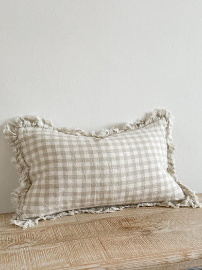 Rectangular Natural Gingham Ruffle Cushion Cover