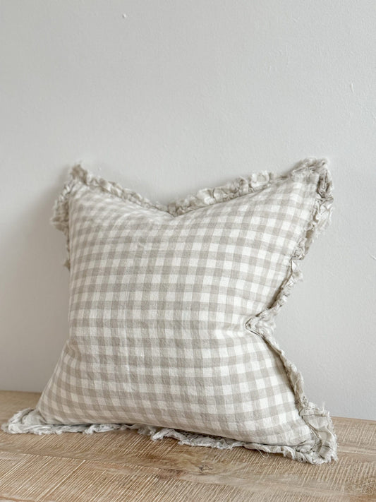 Natural Gingham Ruffle Cushion Cover