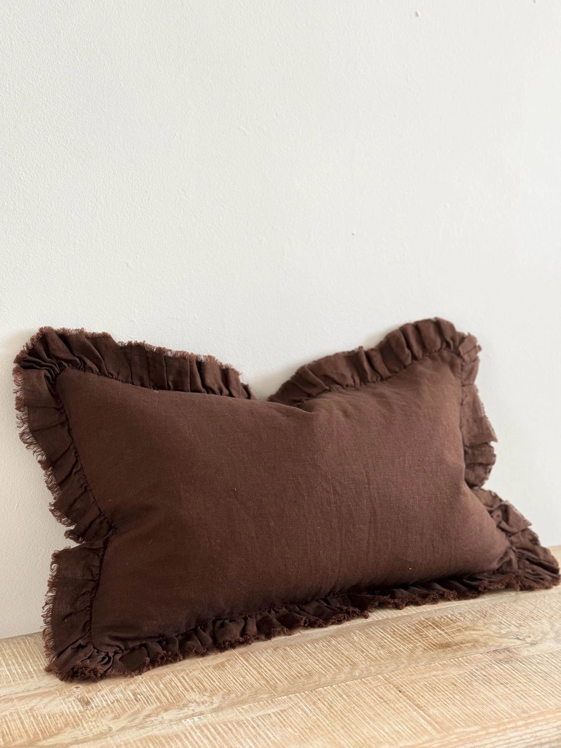 Dark Brown Ruffle Edged Cushion Cover