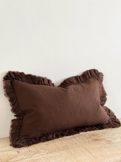 Dark Brown Ruffle Edged Cushion Cover