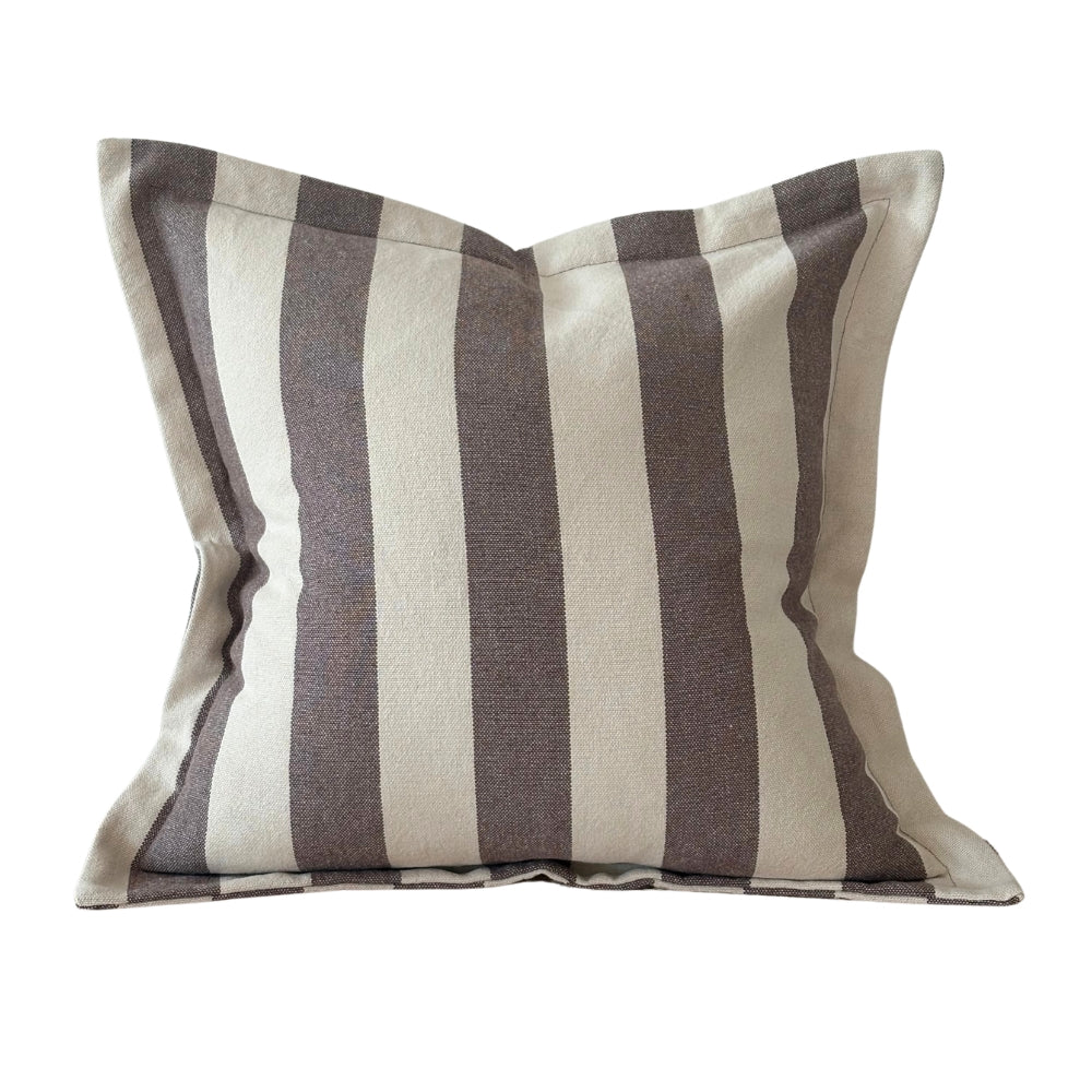 Brown and Cream Stripe Flanged Cushion Cover