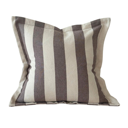 Brown and Cream Stripe Flanged Cushion Cover