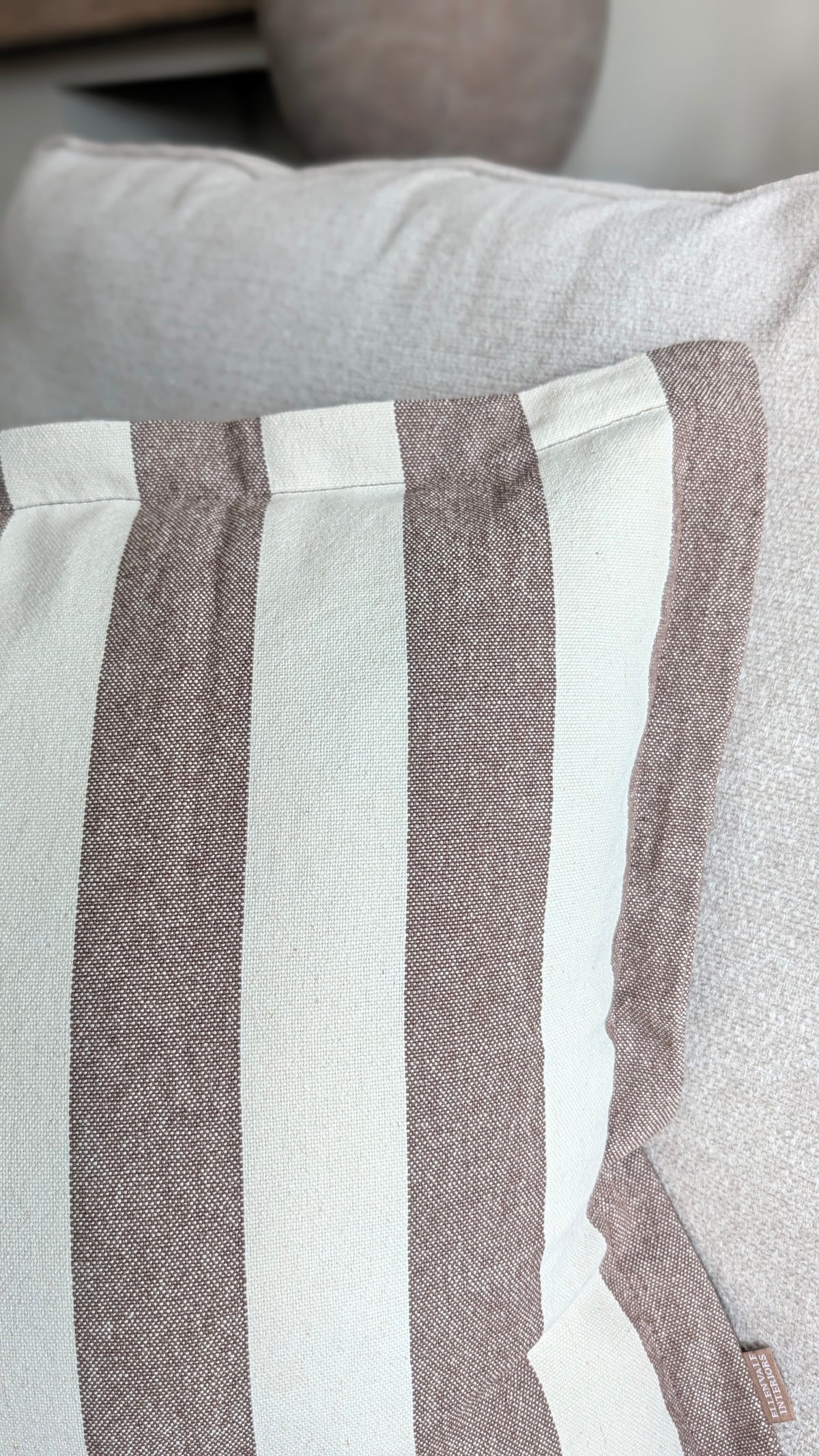 Brown and Cream Stripe Flanged Cushion Cover