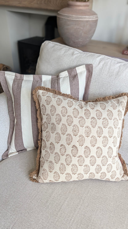Brown and Cream Stripe Flanged Cushion Cover