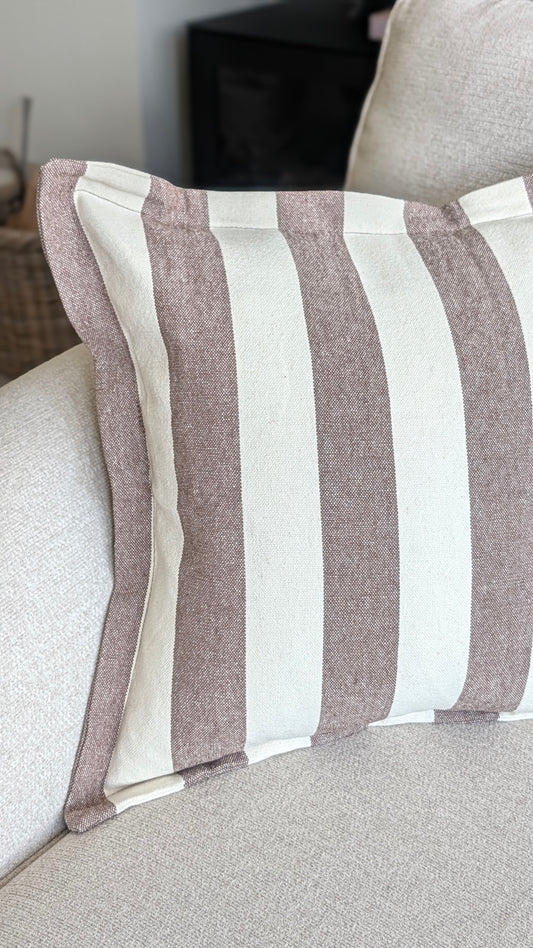 Brown and Cream Stripe Flanged Cushion Cover