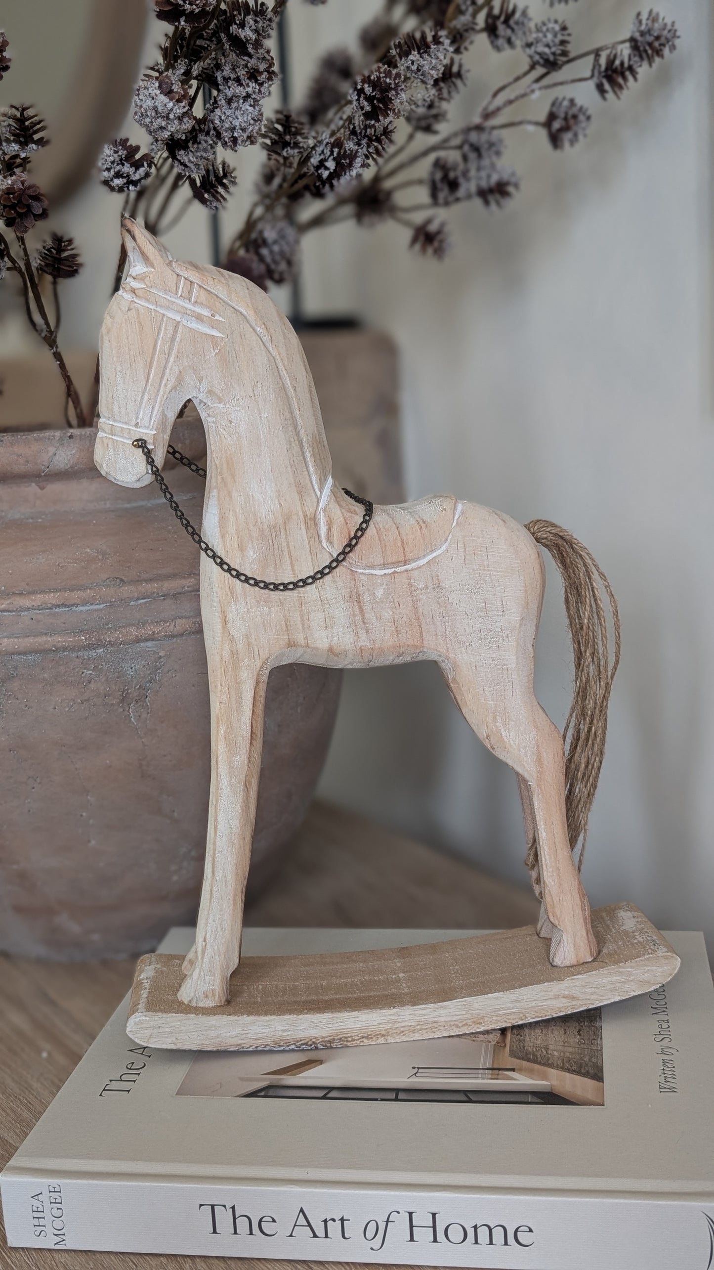 Whitewashed Wooden Rocking Horse