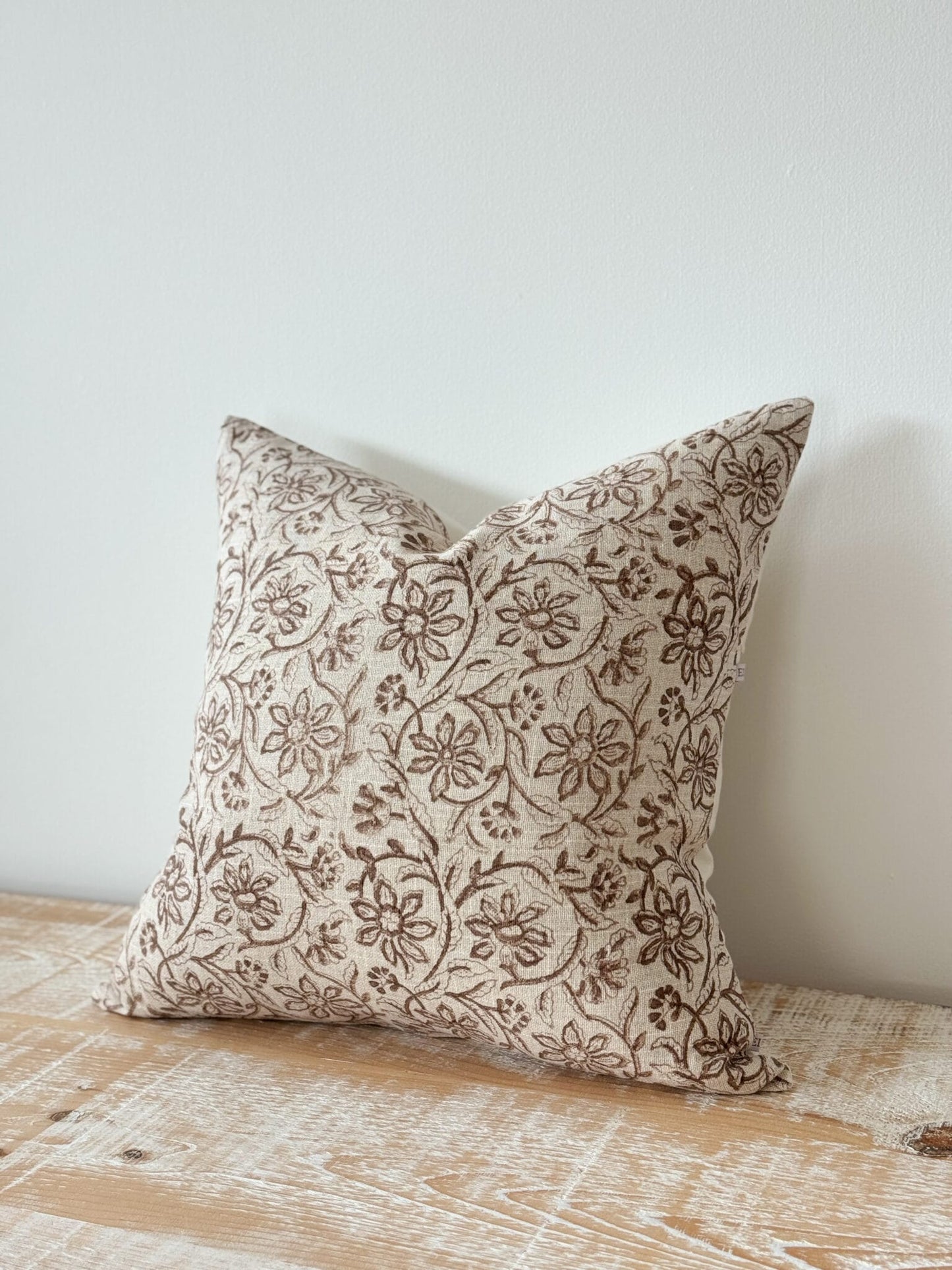 Light Brown Vintage Floral Print Cushion Cover
