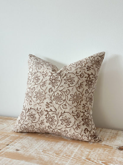 Light Brown Vintage Floral Print Cushion Cover