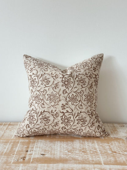 Light Brown Vintage Floral Print Cushion Cover