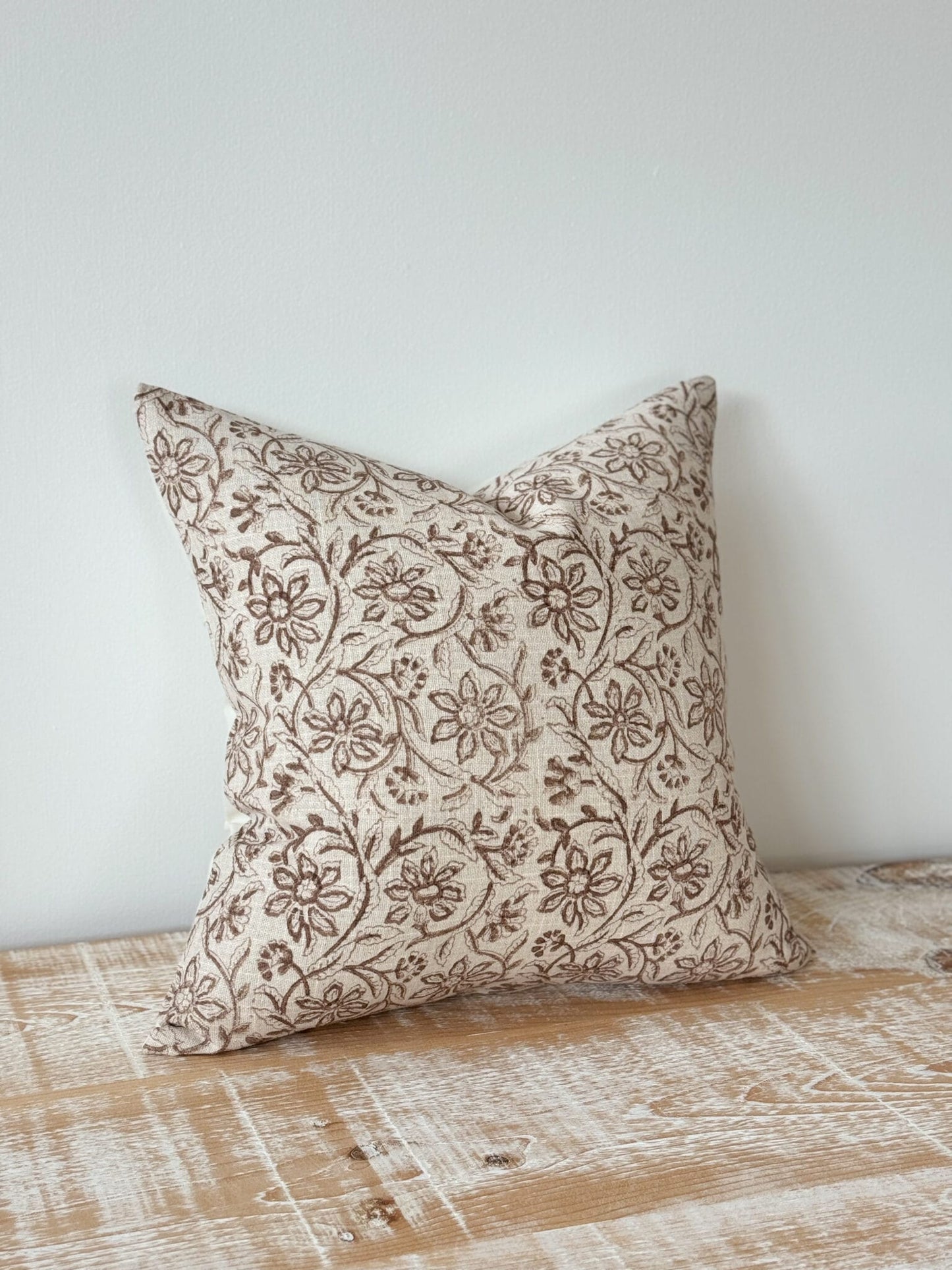Light Brown Vintage Floral Print Cushion Cover