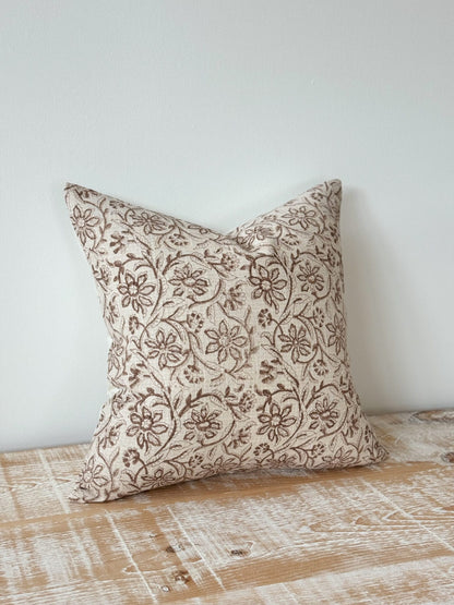 Light Brown Vintage Floral Print Cushion Cover