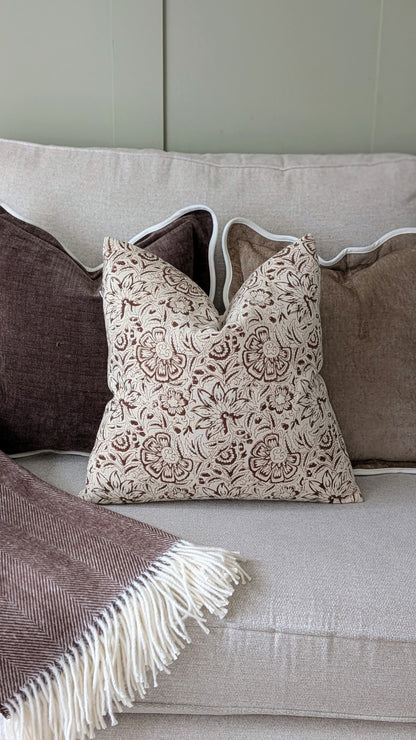 Dark Brown Vintage Floral Print Cushion Cover
