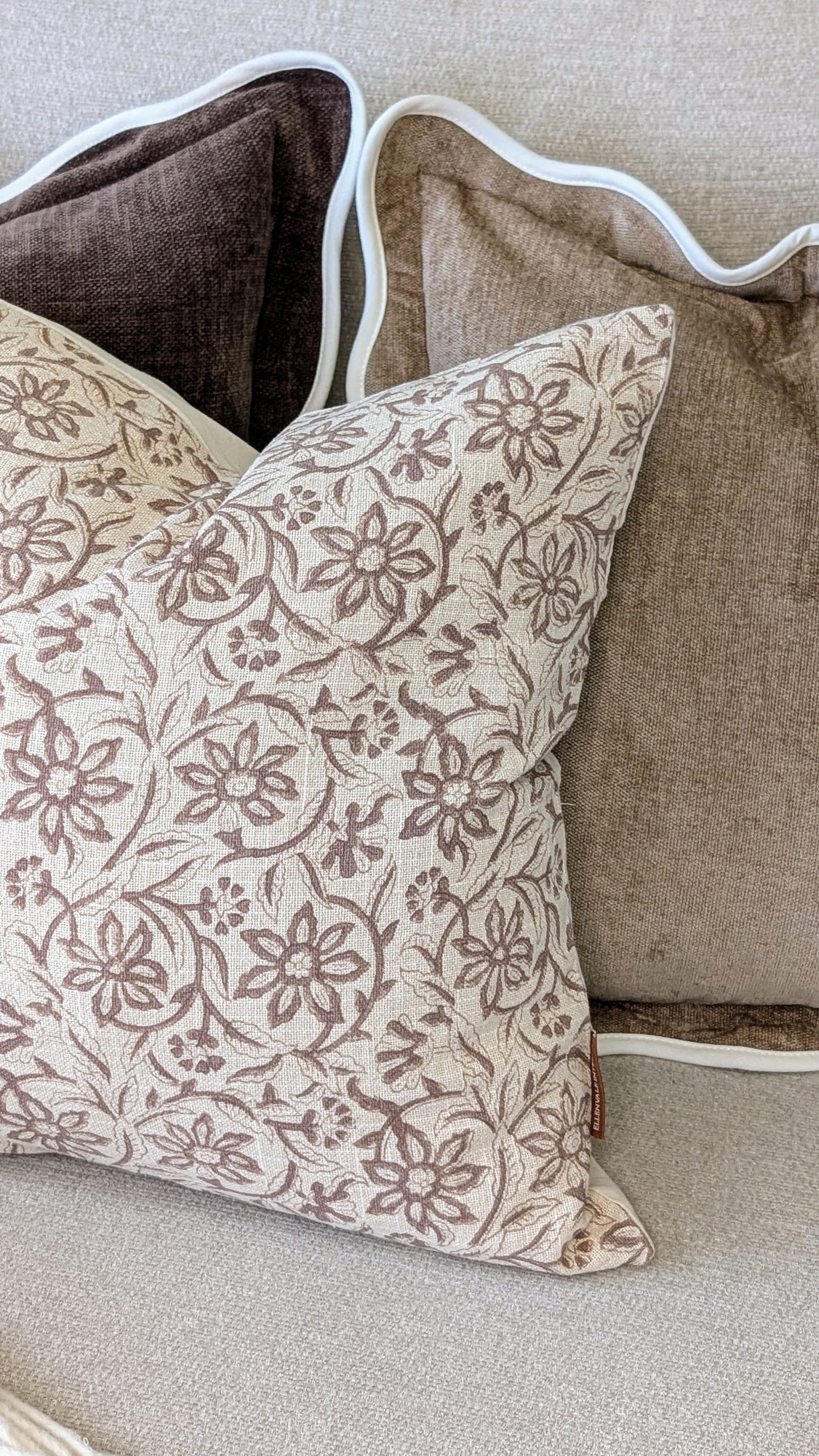 Light Brown Vintage Floral Print Cushion Cover