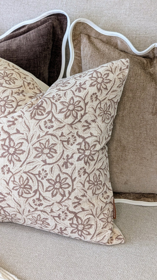 Light Brown Vintage Floral Print Cushion Cover