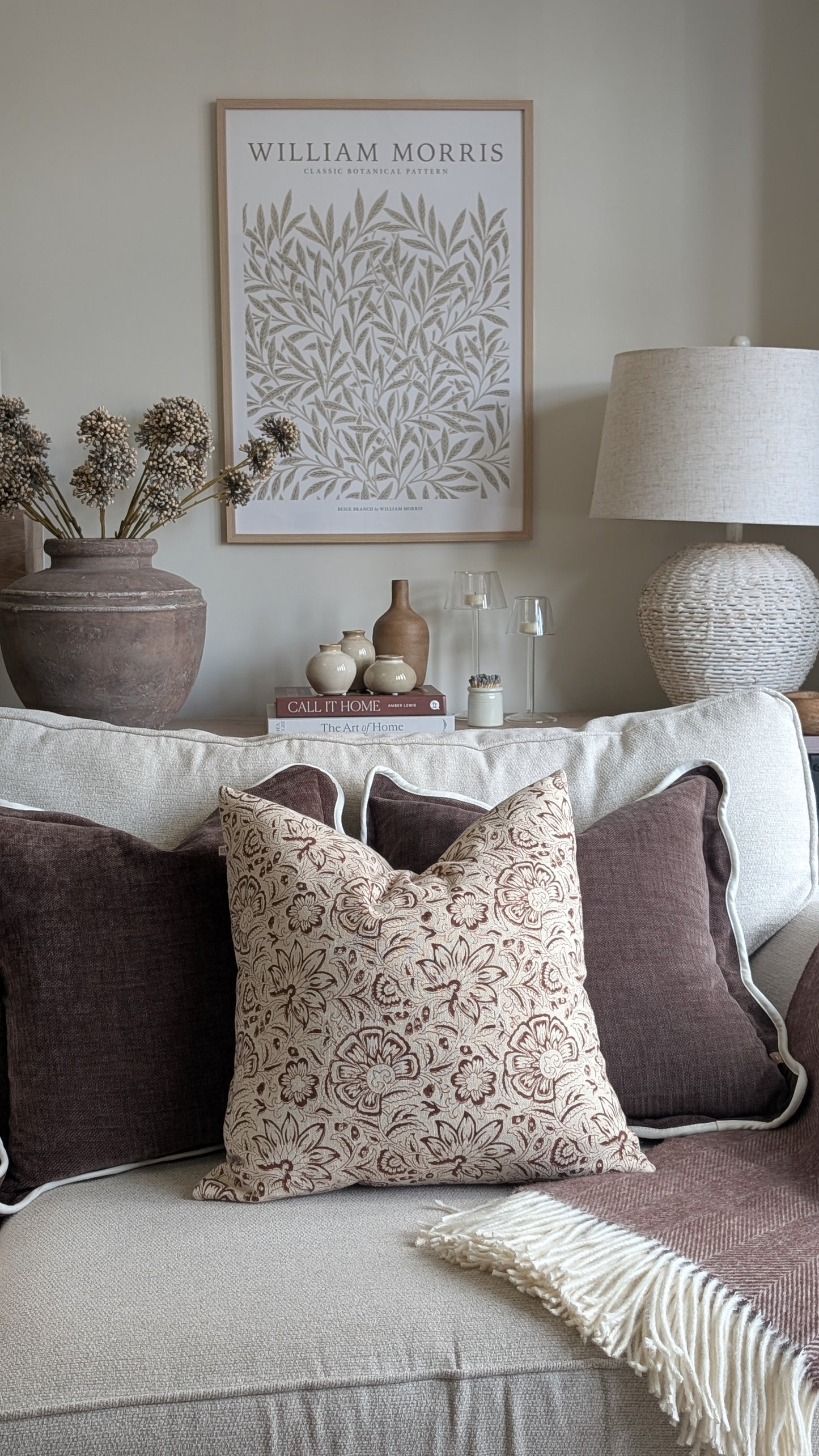 Dark Brown Vintage Floral Print Cushion Cover