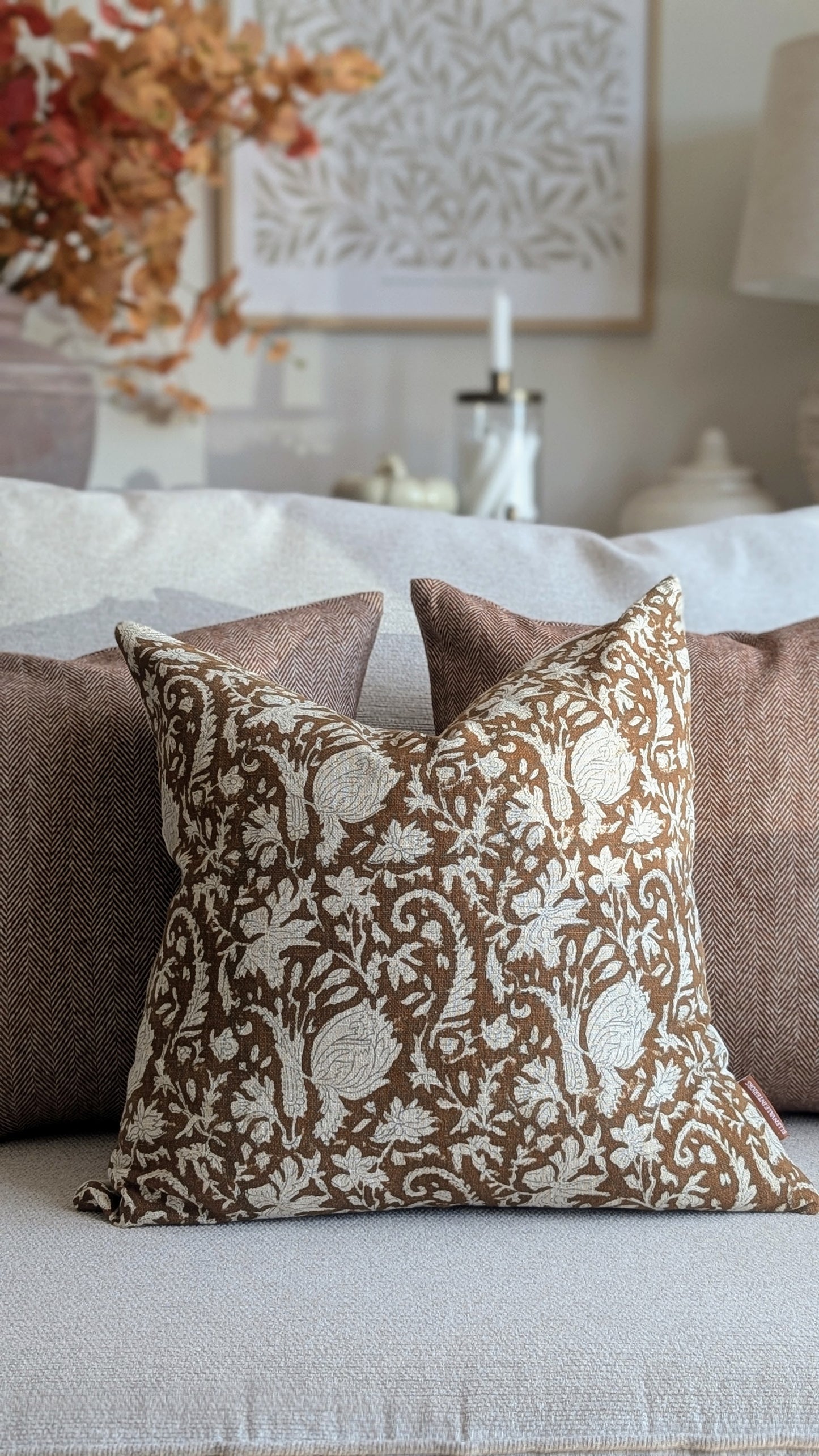 Vintage Floral Rust Cushion Cover