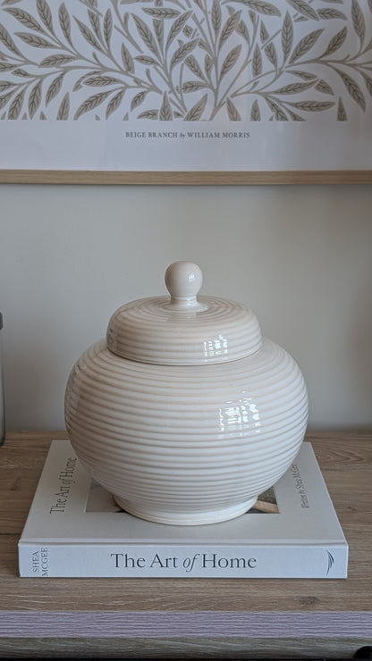 Cream Ribbed Lidded Jar