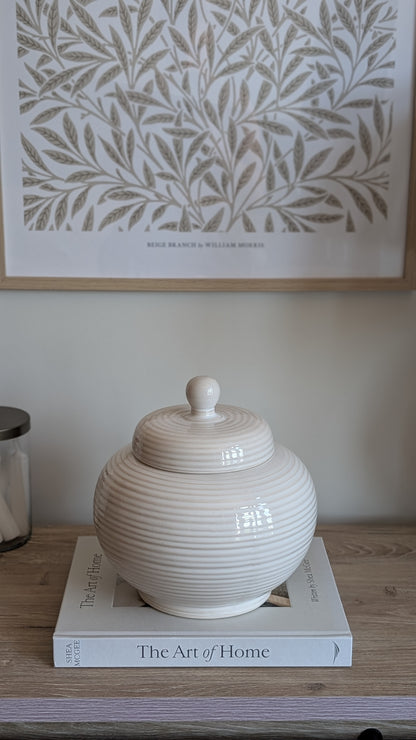 Cream Ribbed Lidded Jar