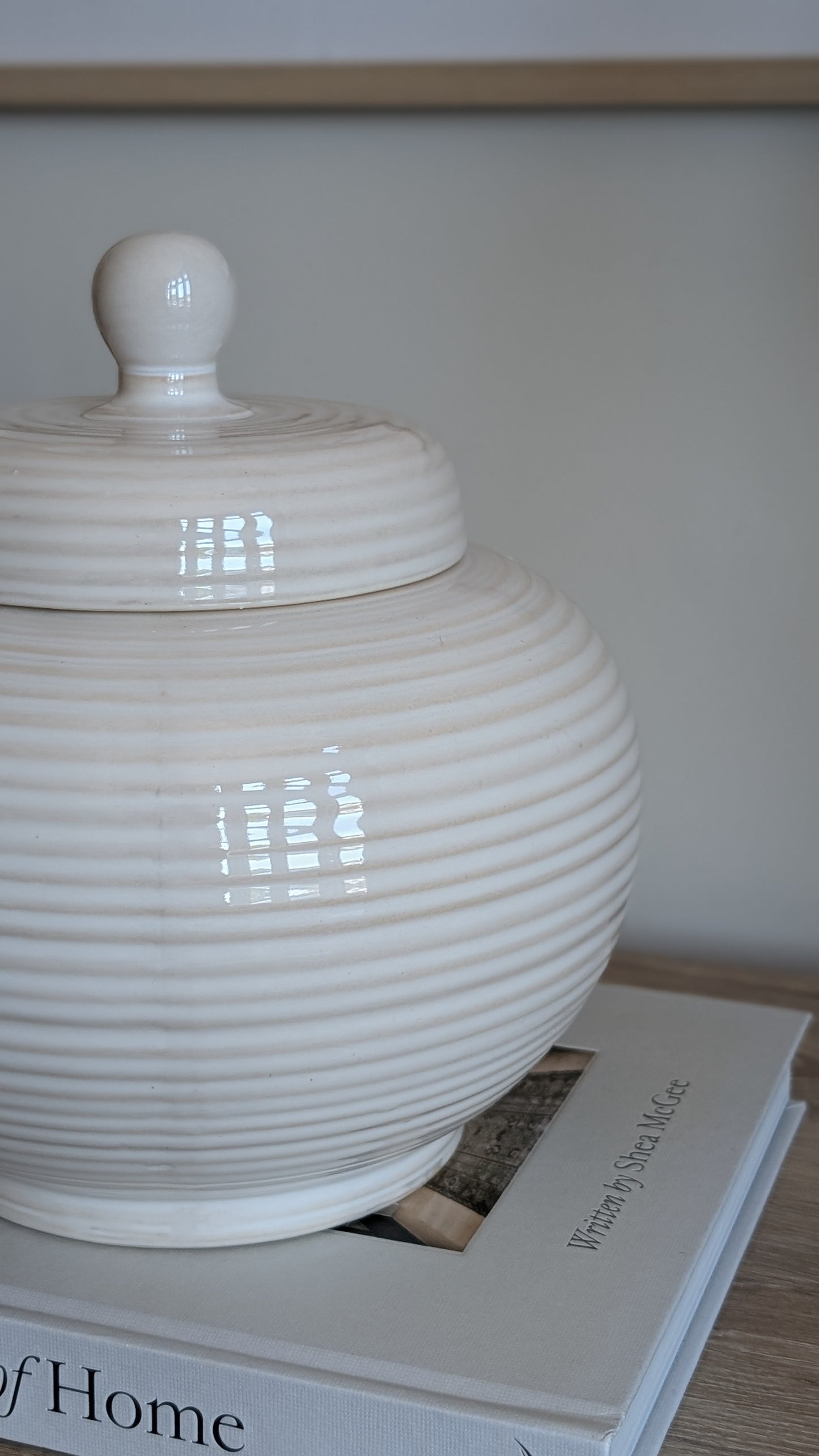 Cream Ribbed Lidded Jar