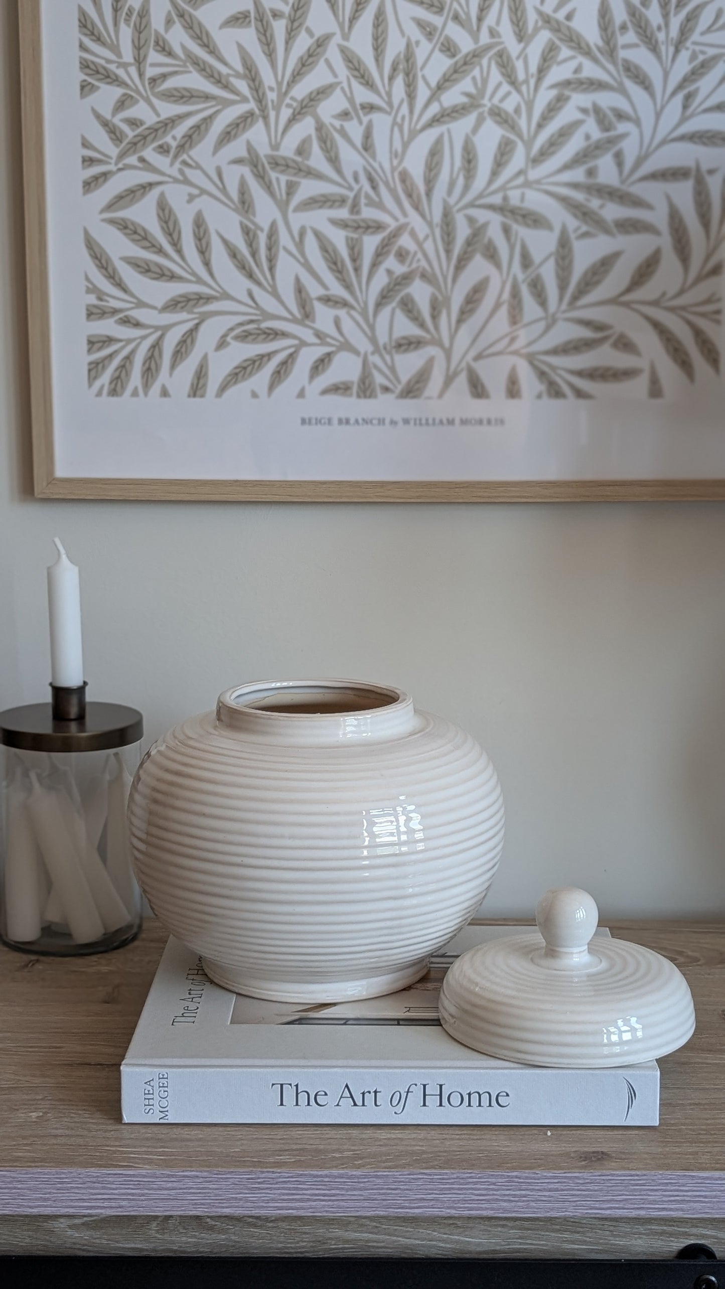 Cream Ribbed Lidded Jar