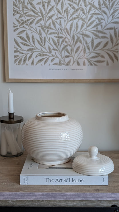 Cream Ribbed Lidded Jar