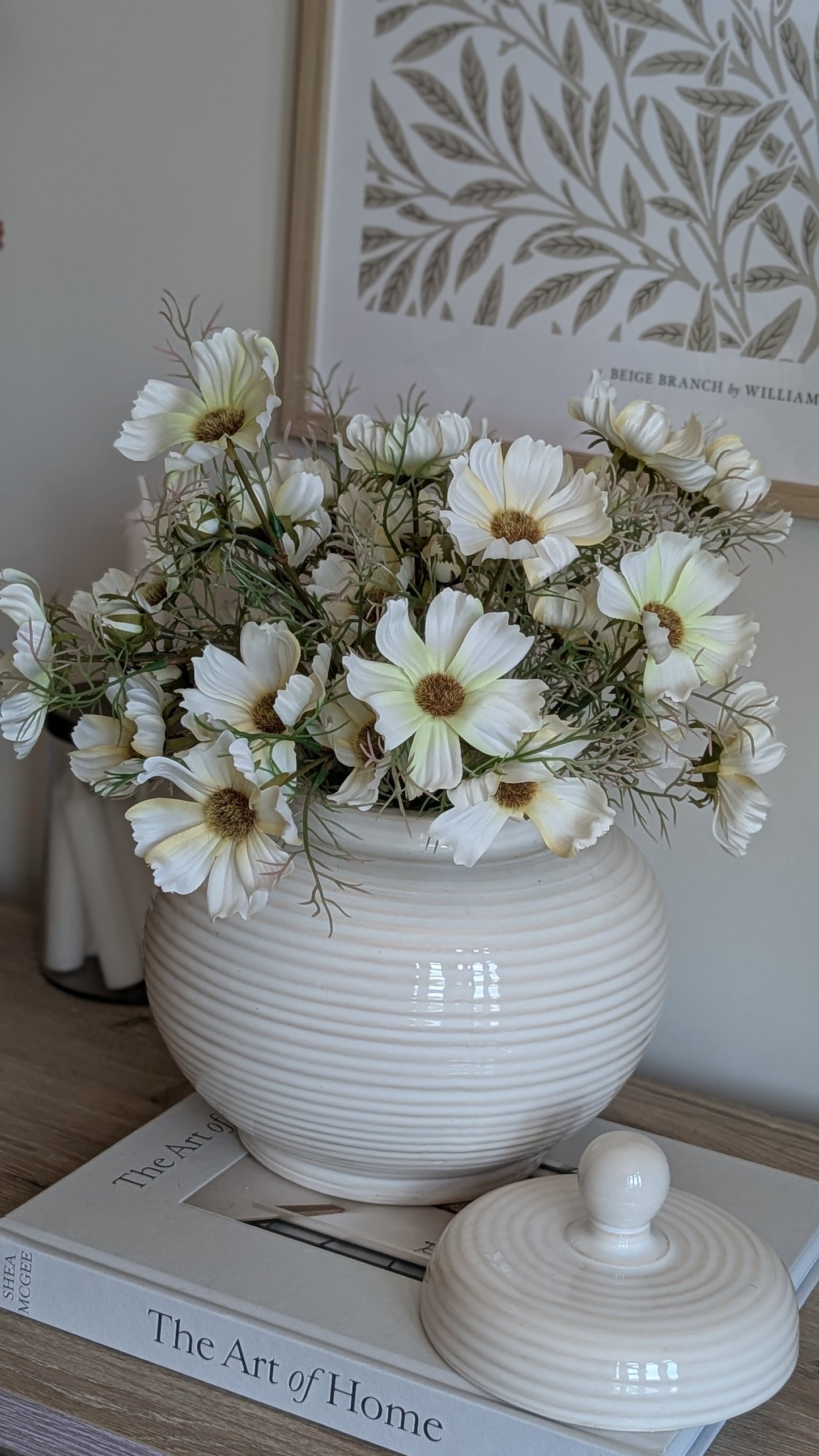 Cream Ribbed Lidded Jar