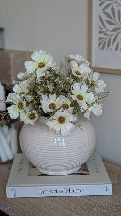 Cream Ribbed Lidded Jar
