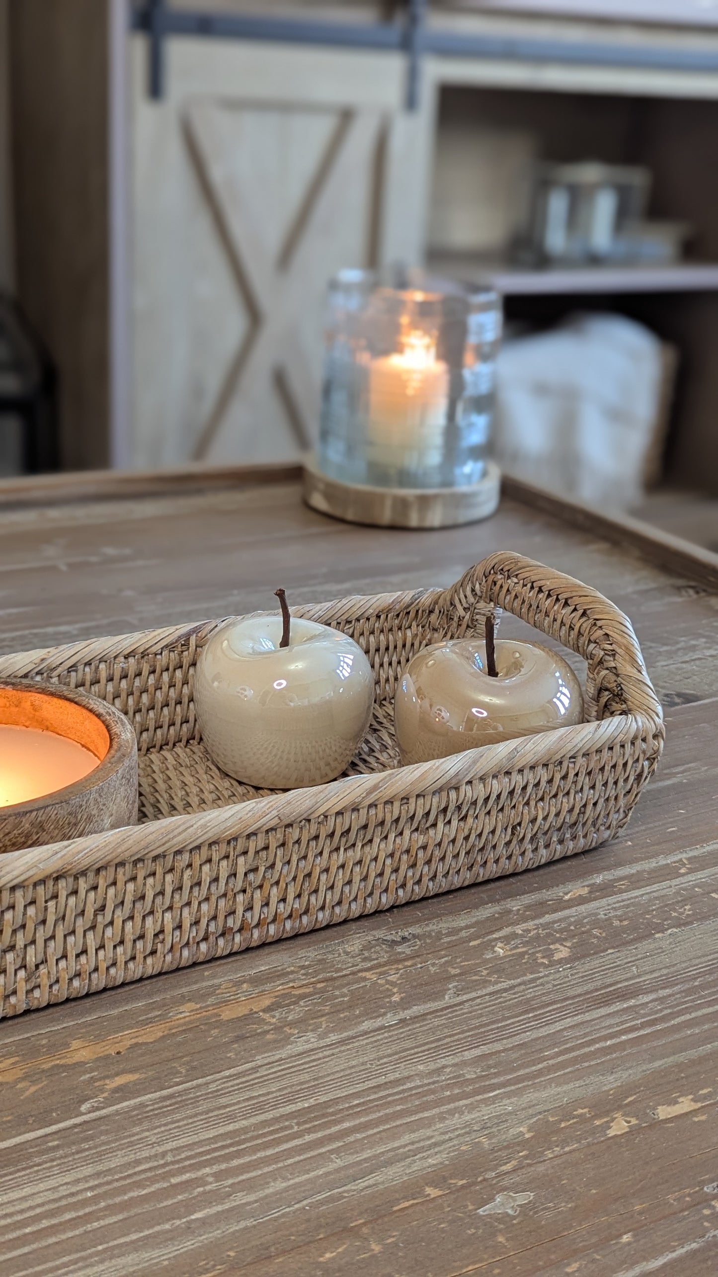 Long Rattan Tray with Handles