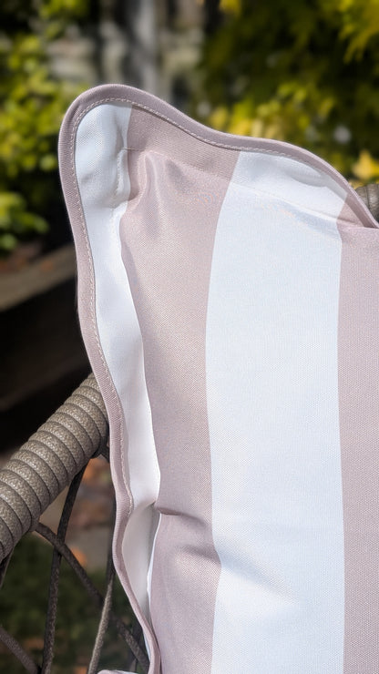 Outdoor Greige Stripe Scalloped Edge Cushion