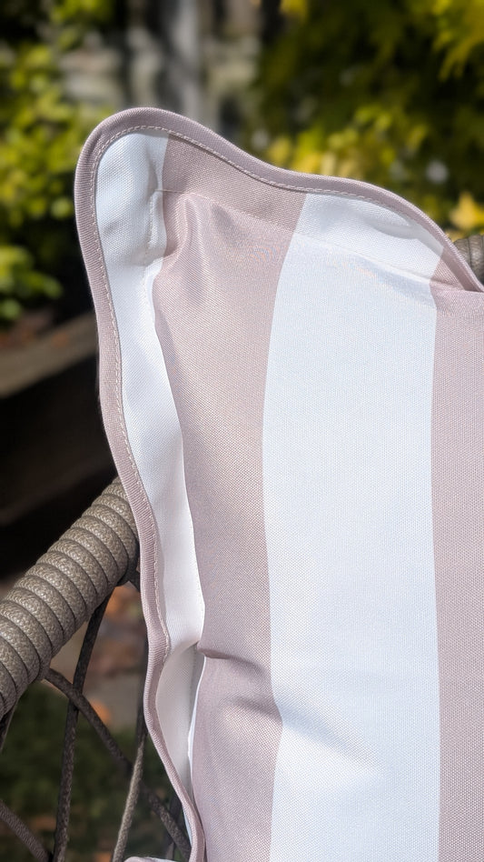 Outdoor Greige Stripe Scalloped Edge Cushion