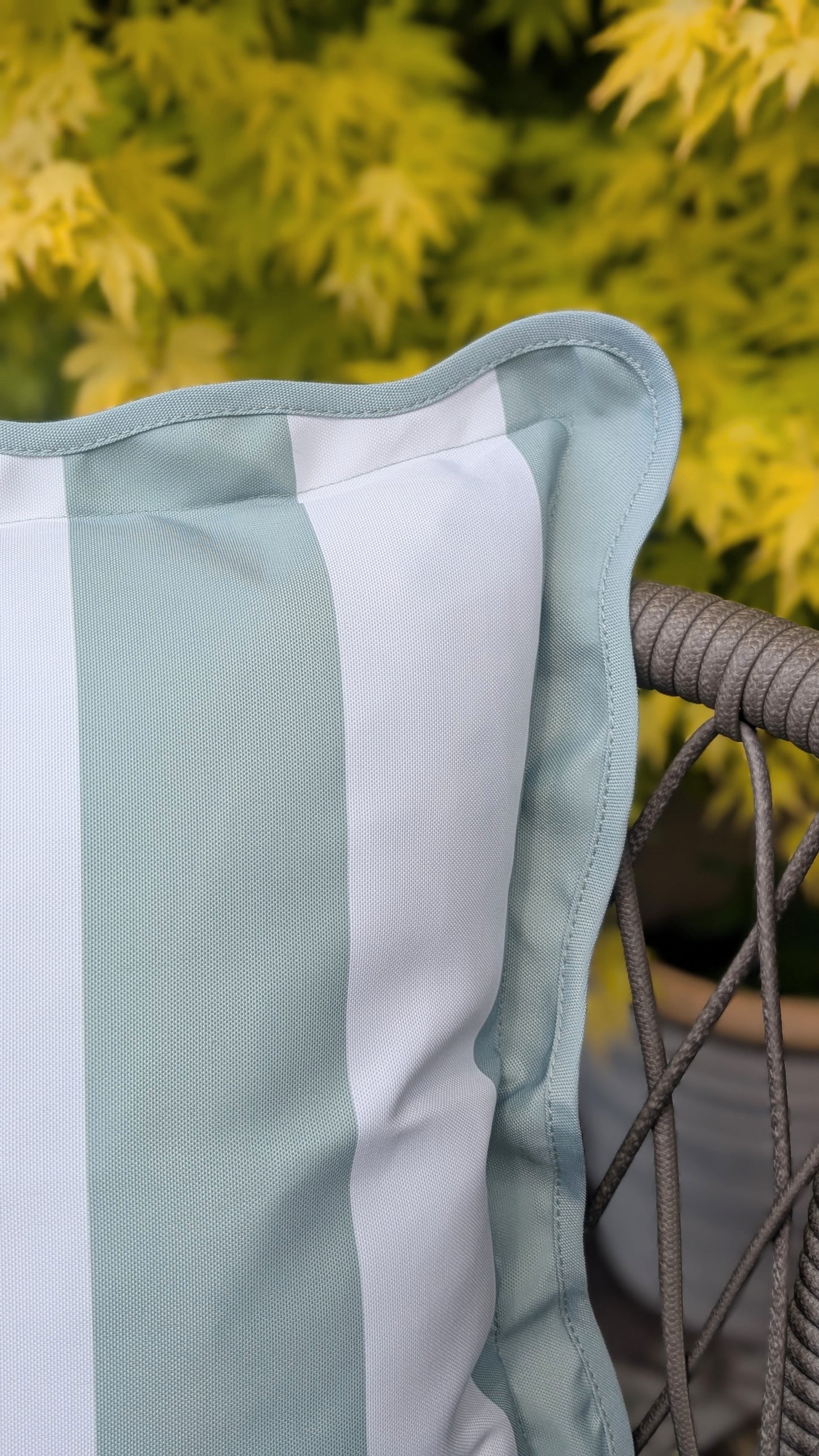 Outdoor Sage Stripe Scalloped Edge Cushion