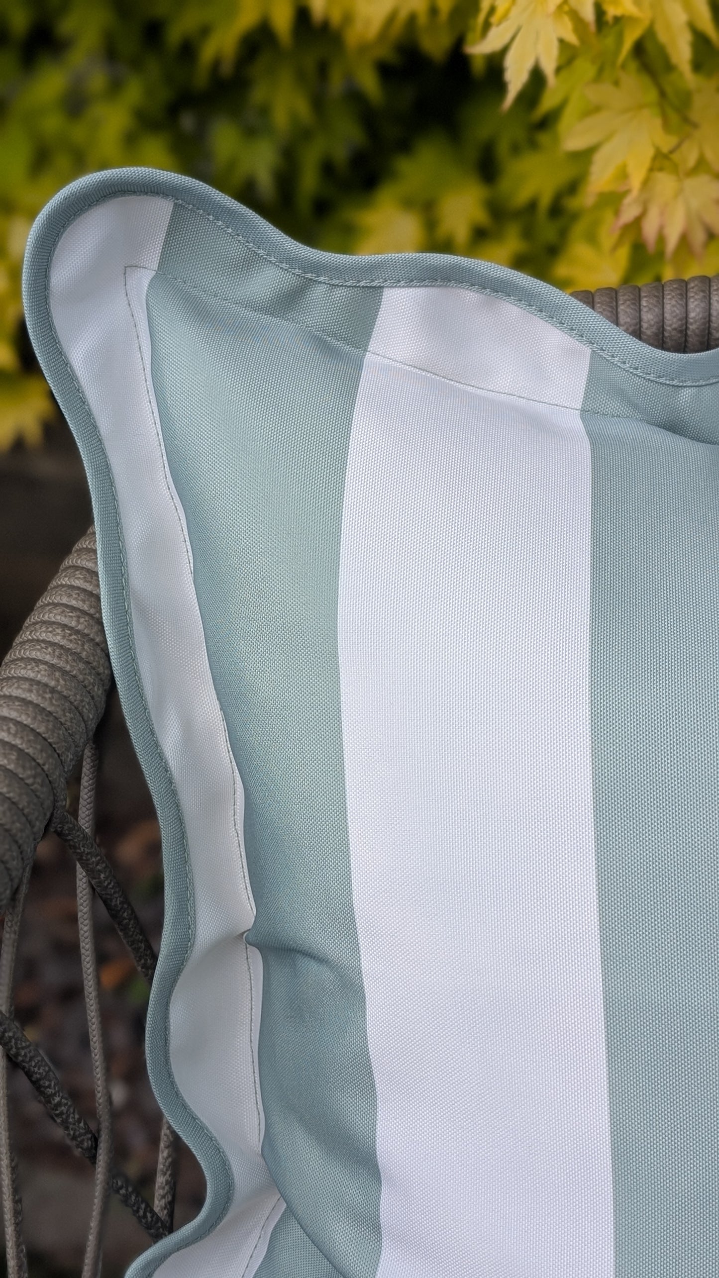 Outdoor Sage Stripe Scalloped Edge Cushion
