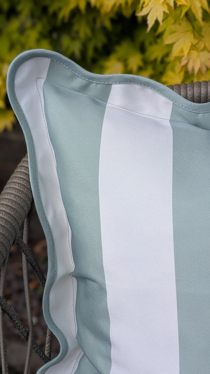 Outdoor Sage Stripe Scalloped Edge Cushion