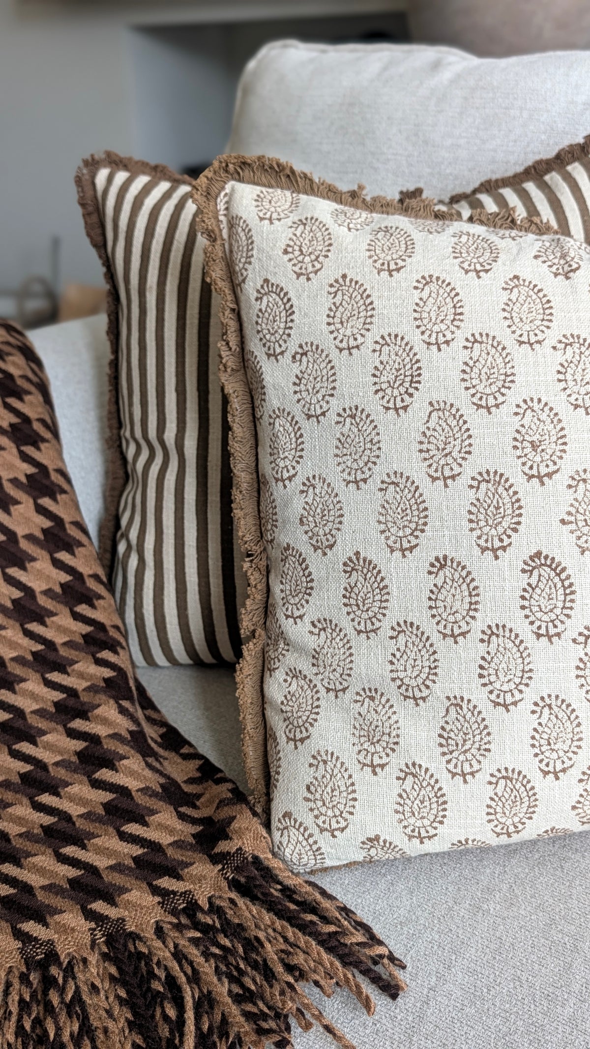 Chestnut Brown Paisley Print Cushion Cover