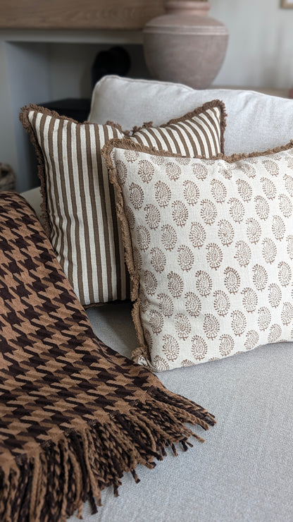 Chestnut Brown Paisley Print Cushion Cover