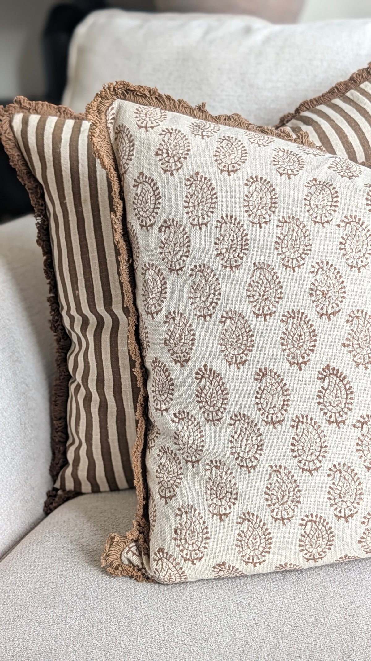 Chestnut Brown Paisley Print Cushion Cover