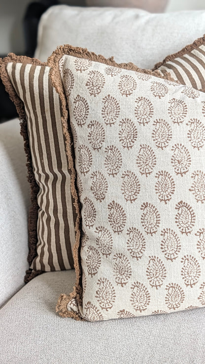 Chestnut Brown Paisley Print Cushion Cover
