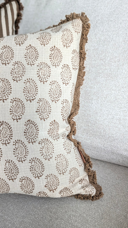 Chestnut Brown Paisley Print Cushion Cover