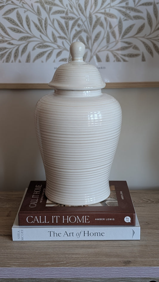 Cream Lidded Ceramic Ginger Jar