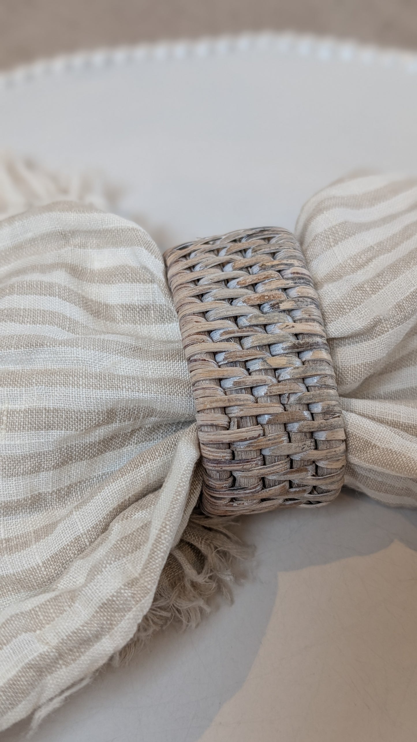 Whitewashed Rattan Napkin Rings