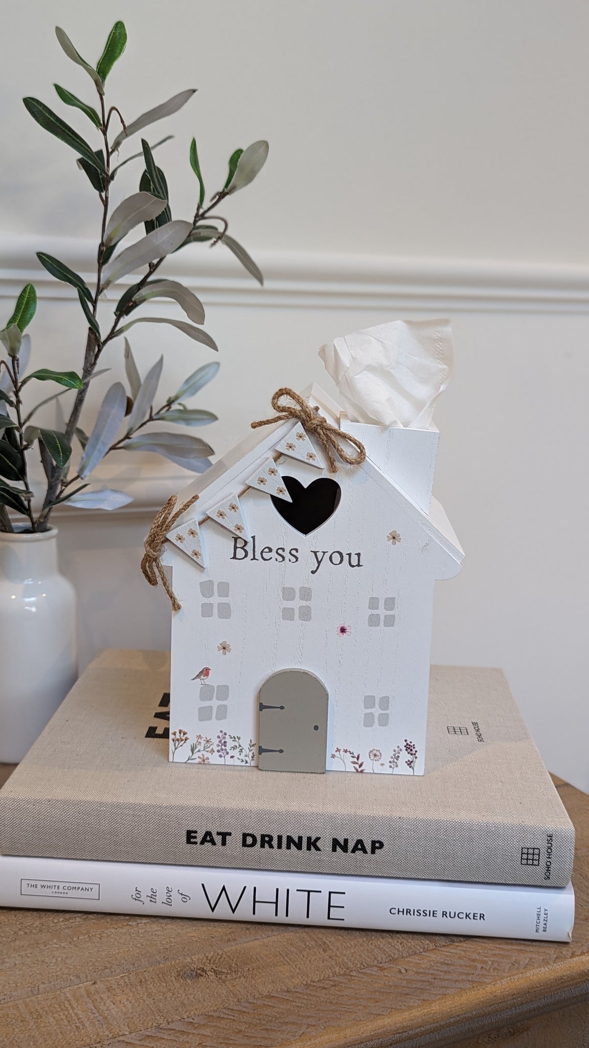 White 'Bless You' Tissue Box House